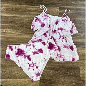 WOMENS PLUS SIZE 4XL BIKINI SWIM SET 2 PCS TIE DYE WHITE AND PURPLE